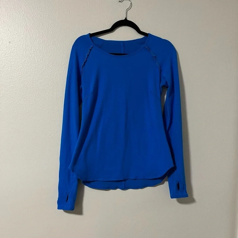 Retired Lululemon Runder Under Long Sleeve in Beaming Blue Size 6 Thumb Ruffles